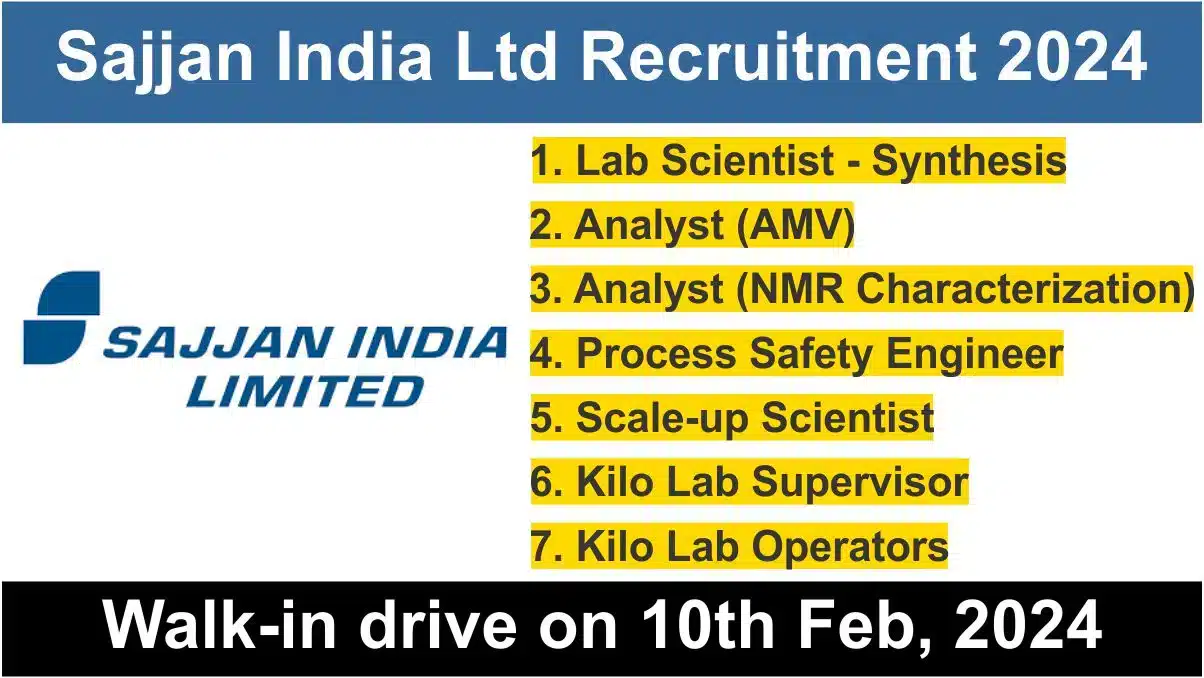 Sajjan India Limited Walk-In Interview 2024