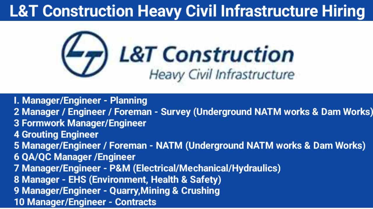 L&T Construction Heavy Civil Infrastructure Hiring For Hydro Power Project