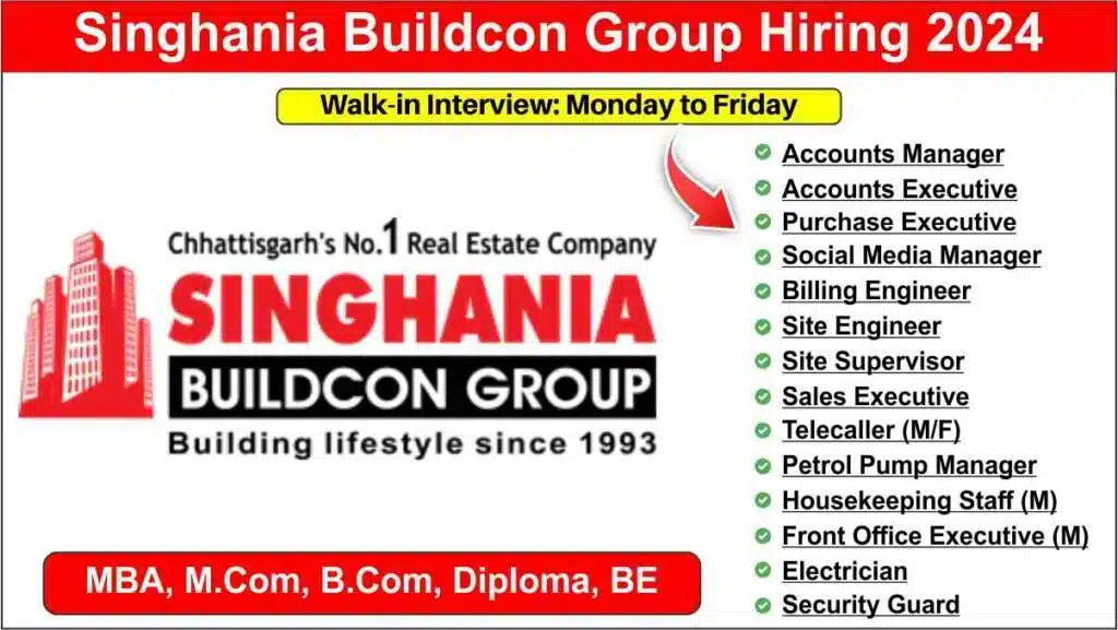 Singhania Buildcon Group Latest Walk-In Interview 2024