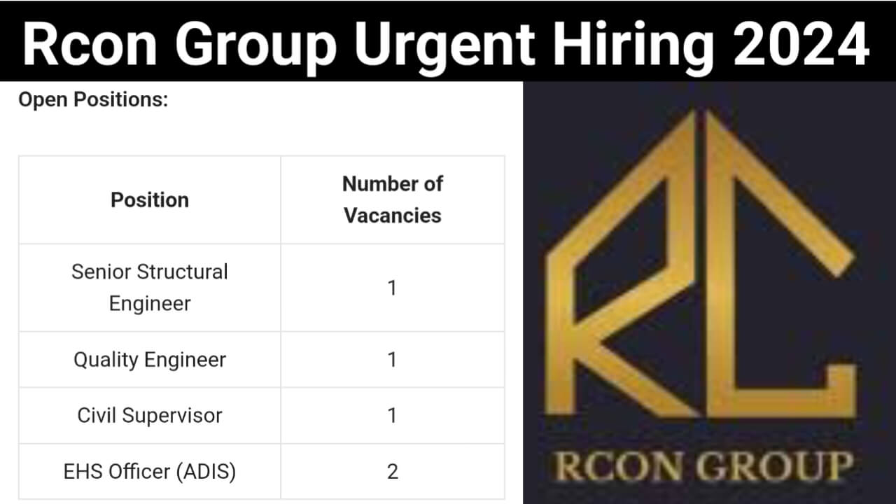 Rcon Group Urgent Hiring 2024