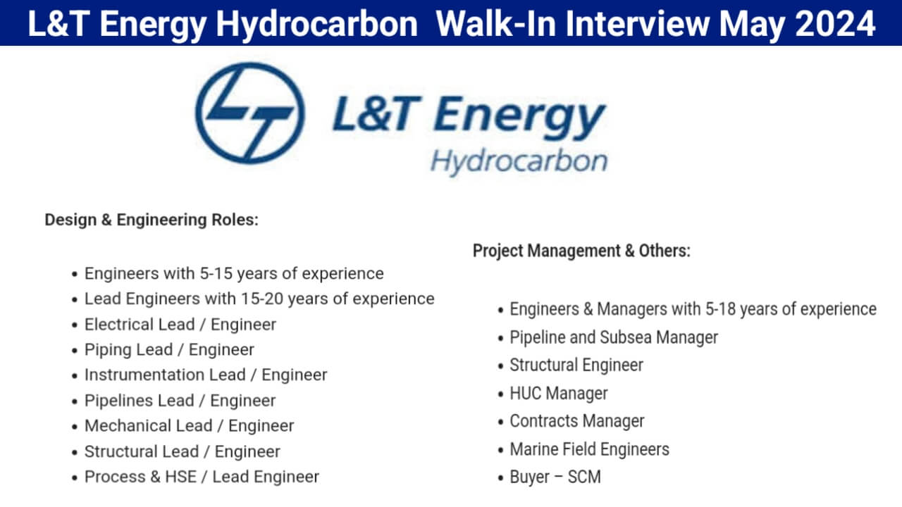 L&T Energy Hydrocarbon Limited Walk-In Interview May 2024