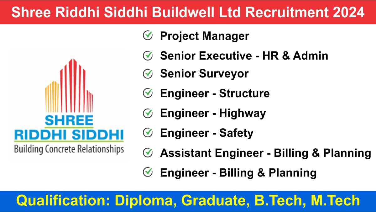 Shree Riddhi Siddhi Buildwell Ltd Recruitment 2024