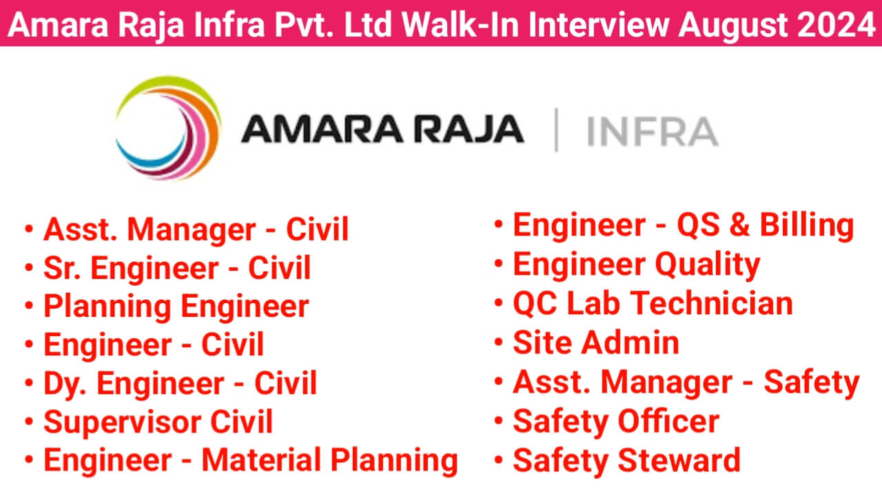 Amara Raja Infra Pvt. Ltd Walk-In Interview August 2024