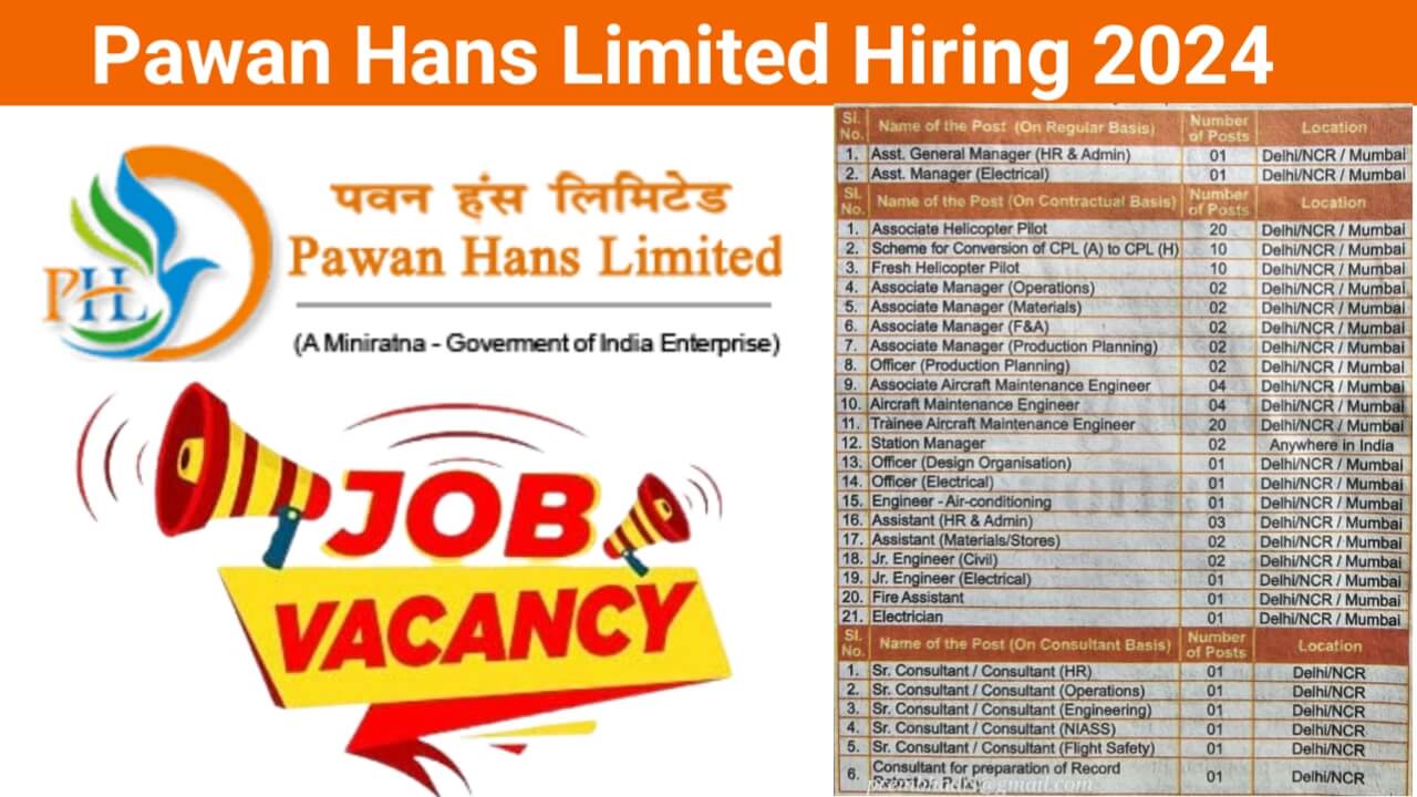 Pawan Hans Limited Hiring 2024 | For Regular Basis, Contractual Basis And Consultant Basis