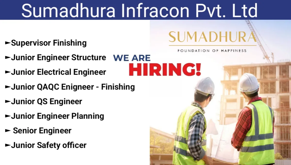 Sumadhura Infracon Pvt Ltd Hiring 2024 | Civil Supervisor Jobs 2024 | Construction Jobs Near Me