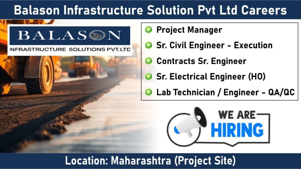 Balason Infrastructure Solution Pvt. Ltd New Vacancy 2024 | Construction Jobs In Maharashtra