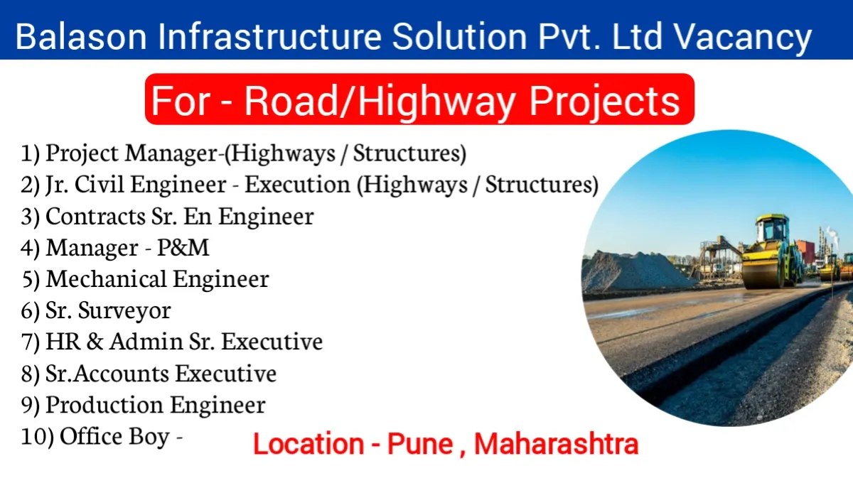 Balason Infrastructure Solution Pvt Ltd New Vacancy 2024 | Construction Jobs In Pune