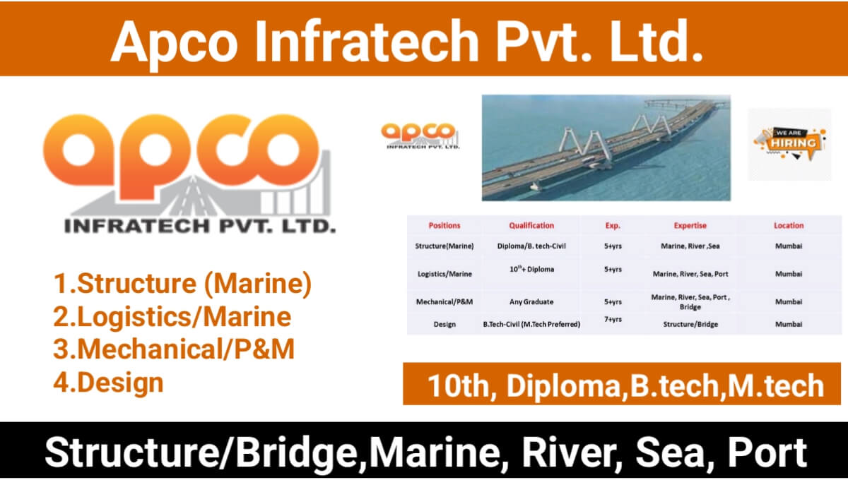 APCO Infratech Pvt. Ltd New Opening 2024 | For Marine project (VBSL) in Mumba