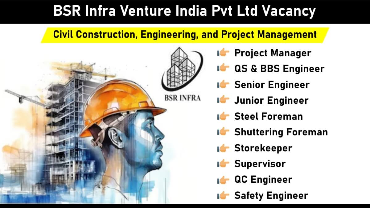 BSR Infra Venture India Pvt Ltd Vacancy: Hiring for Multiple Positions in Civil Construction, Engineering, and Project Management