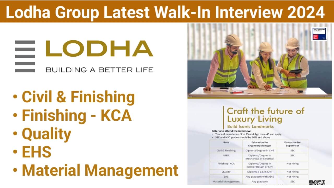 Lodha Group Latest Walk-In Interview 2024