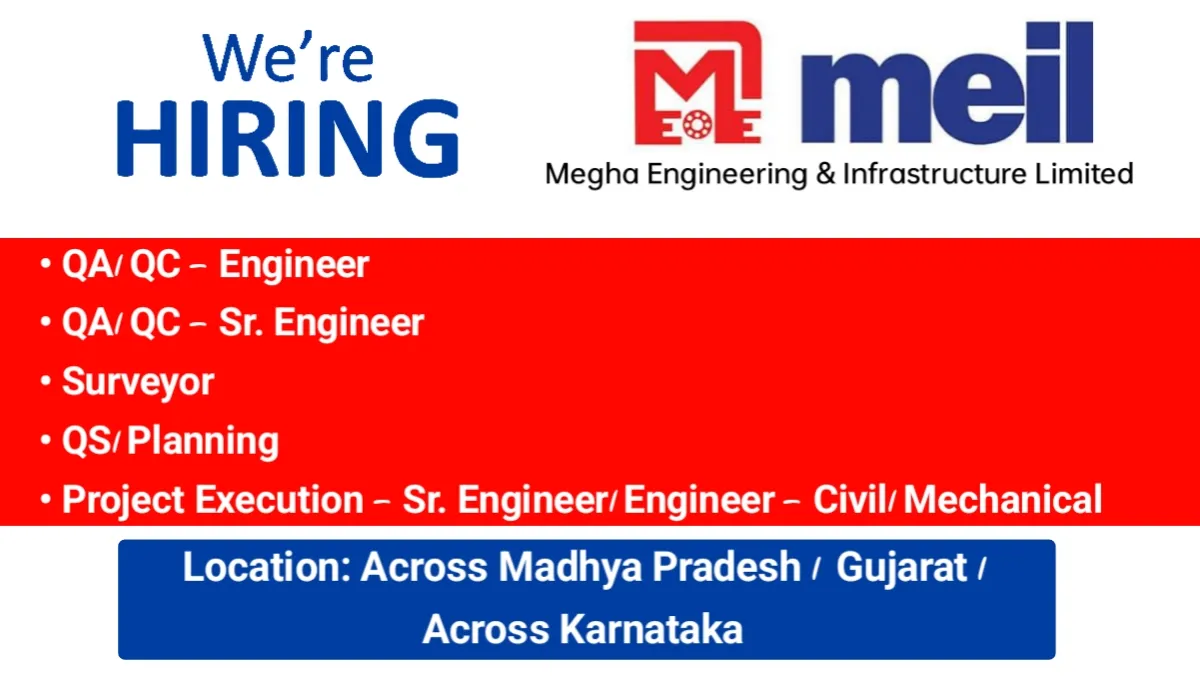 Megha Engineering & Infrastructure Ltd Recruitment 2024 | For QA/QC – Engineer/Sr. Engineer (Civil), Surveyors And QS/Planning