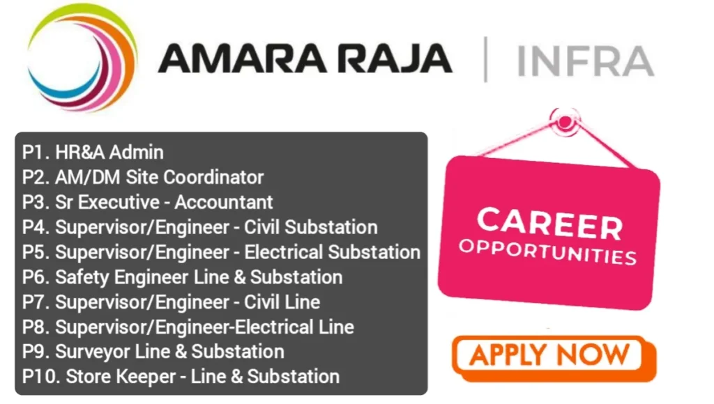 Amara Raja Infra Pvt. Ltd Recruitment 2025 | For HR & Admin, Supervisor/Engineer, Store Keeper