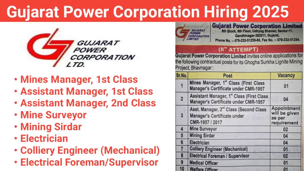 Gujarat Power Corporation Limited Recruitment 2025 | For Engineer, Supervisor And Foreman