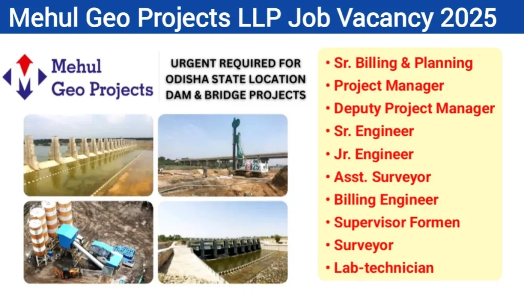 Mehul Geo Projects LLP New vacancy 2025 | For Odisha State Location Dam & Bridge Projects.