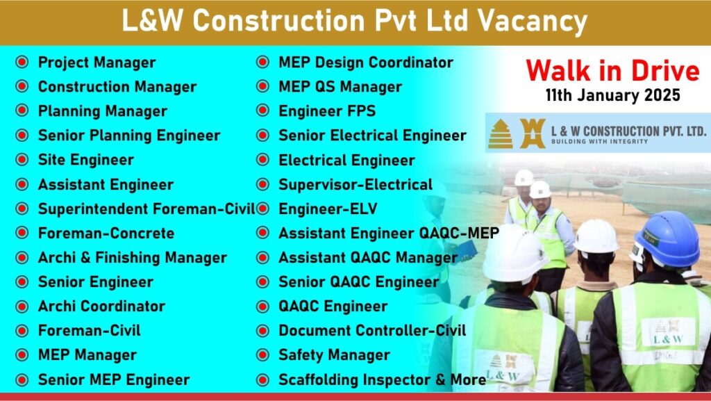 L&W Construction Pvt Ltd Walk-In Interview 2025 | Date: 11th January 2025 (Saturday)