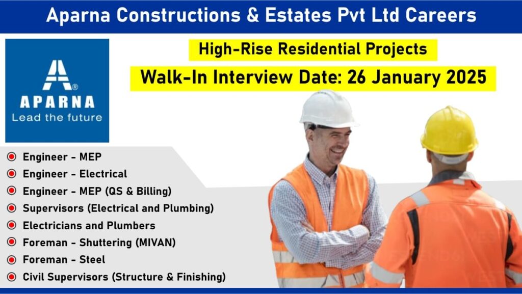 Aparna Constructions & Estates Pvt Ltd Walk-In Interview 2025 | Interview Date: 26 January 2025