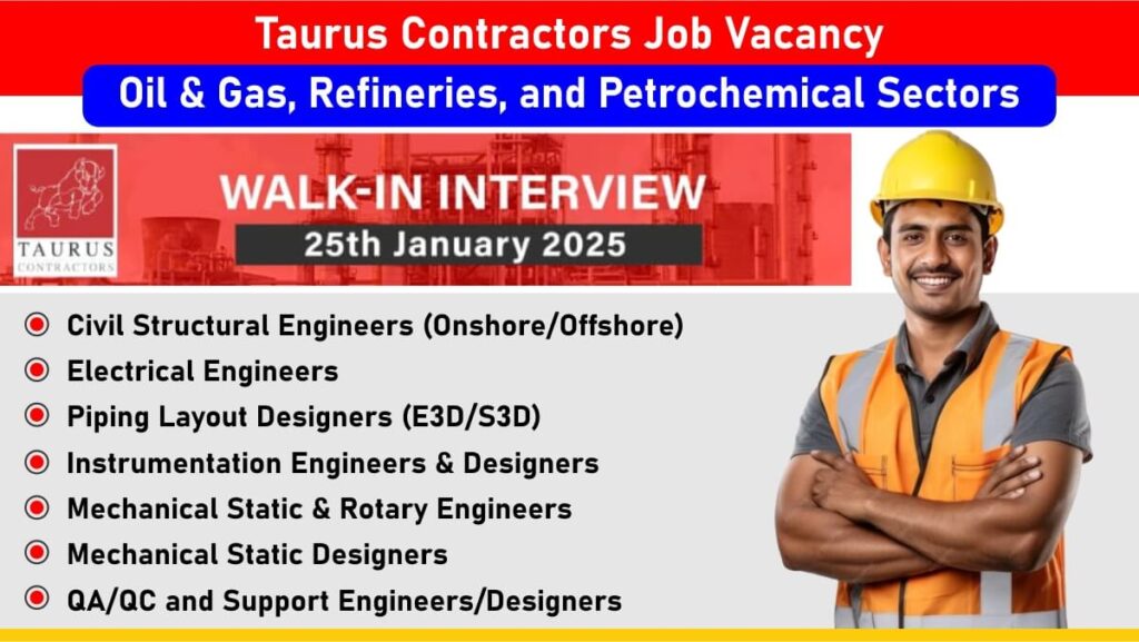 Taurus Contractors Job Recruitment January 2025 | For Oil & Gas, Refineries, and Petrochemical sectors