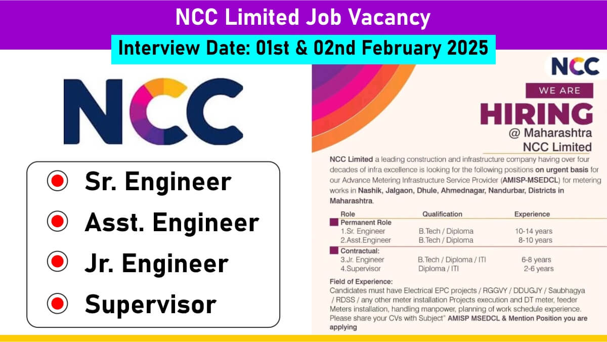 NCC Limited New Job Recruitment 2025 | For Diploma / ITI / B.E / B.Tech