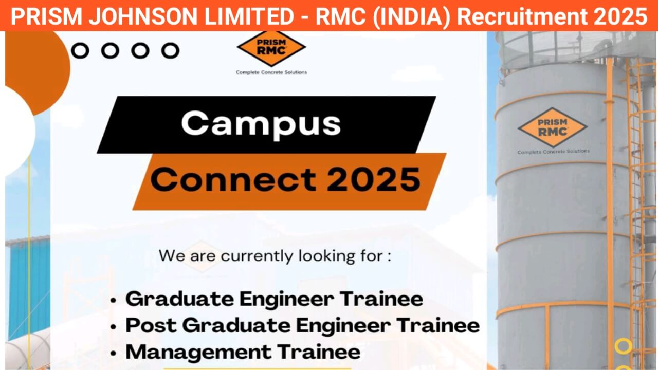 PRISM JOHNSON LIMITED - RMC (INDIA) Recruitment 2025 | Freshers civil Engineer Jobs