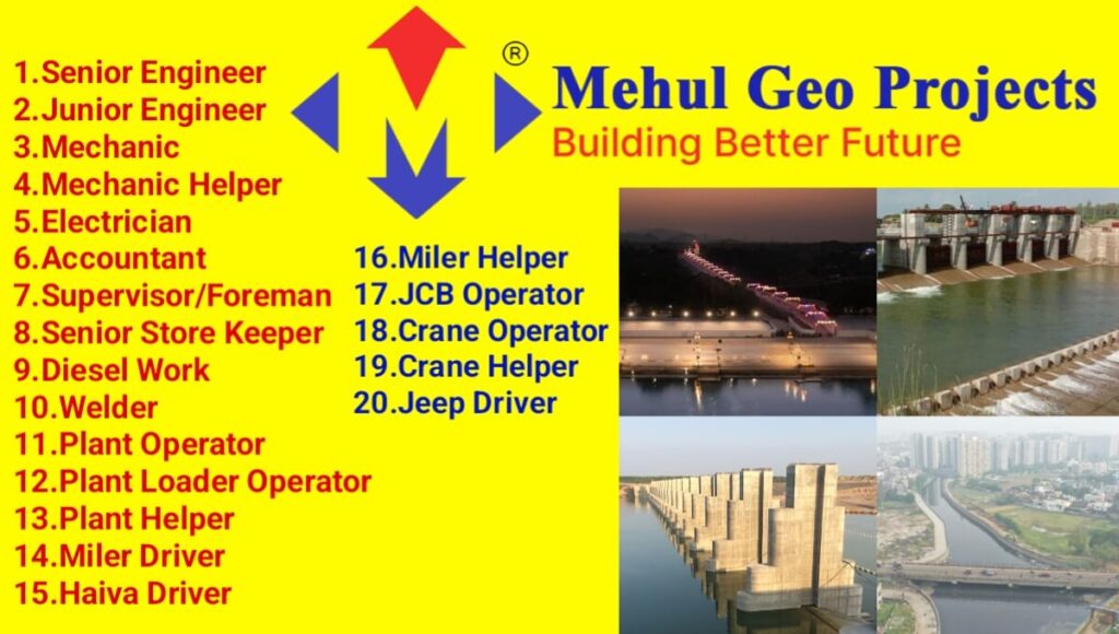 Mehul Geo Projects LLP Urgent Hiring 2025: For Operator, Driver, Supervisor, Foreman, Mechanic, Electrician