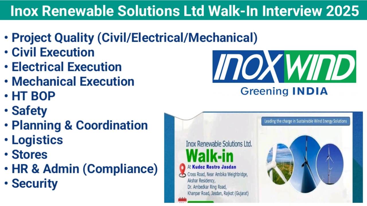 Inox Renewable Solutions Ltd Recruitment 2025 | Job Location: Gujarat, Rajasthan, Tamil Nadu, Madhya Pradesh