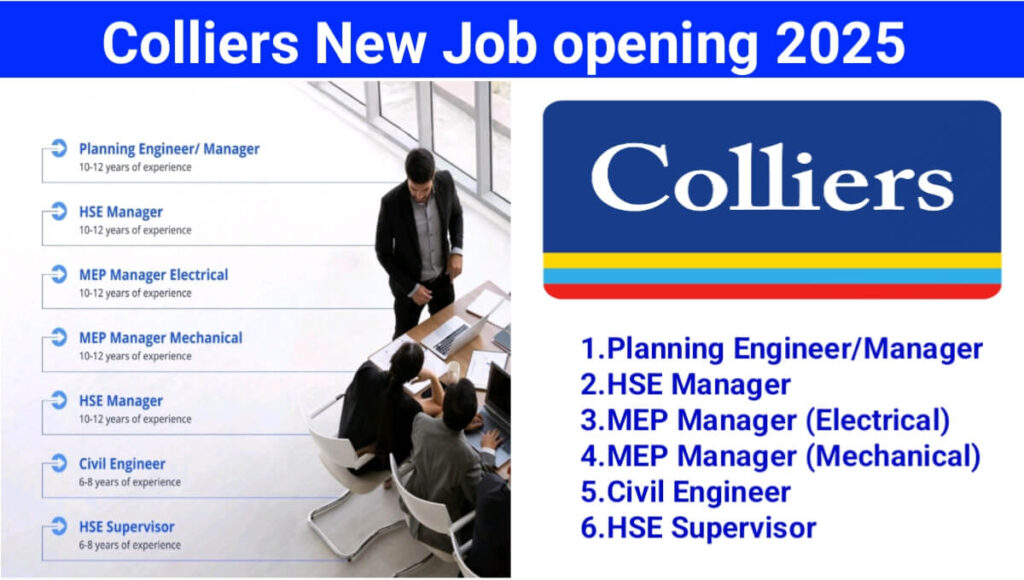 Colliers Hiring 2025 | Planning Engineer, HSE Manager, MEP Manager, Civil Engineer & HSE Supervisor