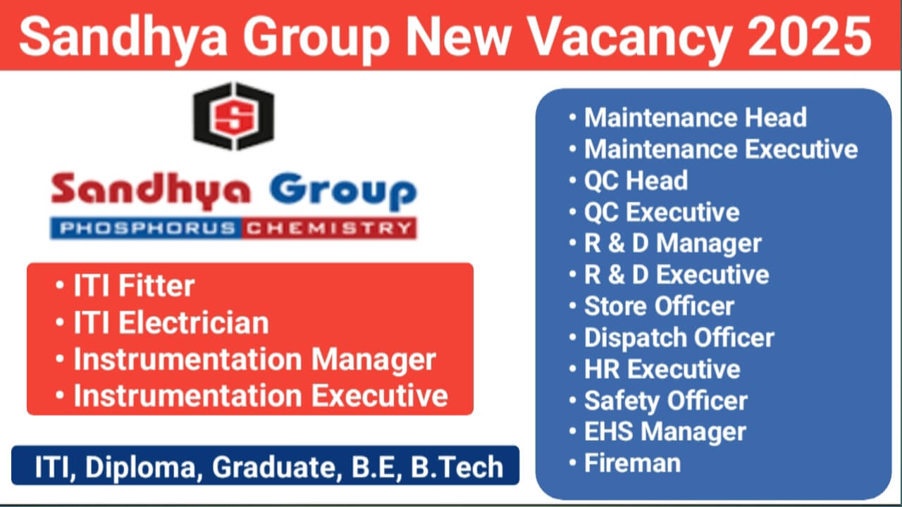 Sandhya Group Hiring 2025 | 27 Openings for Production, Maintenance, QC, R&D, HR, Safety & More | Vapi Location