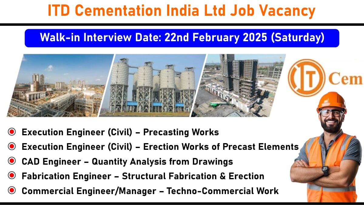 ITD Cementation India Limited Latest Walk-In Drive 2025 | Date: 22nd February 2025