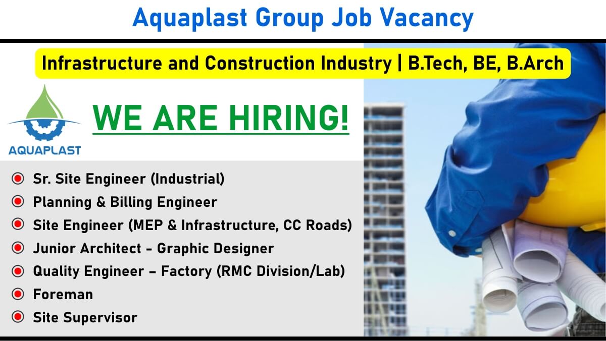 Aquaplast Group Recruitment 2025 | Construction Jobs In Raipur