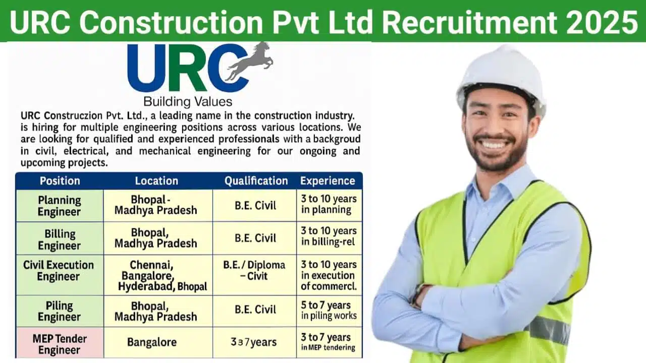 URC Construction Pvt. Ltd Urgent Hiring 2025 | Location: Bhopal, Madhya Pradesh