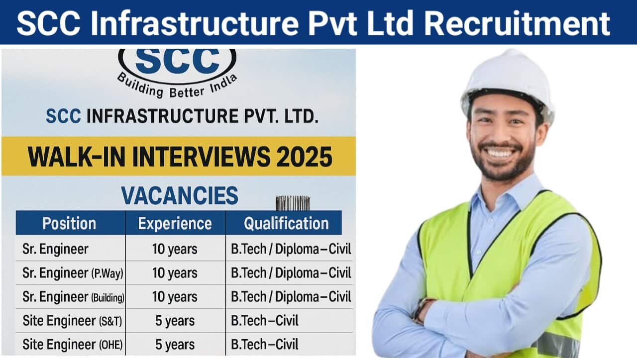 SCC Infrastructure Pvt. Ltd Vacancy 2025 | EPC Construction Jobs | Bridge Engineer Vacancy | Railway Infrastructure Careers
