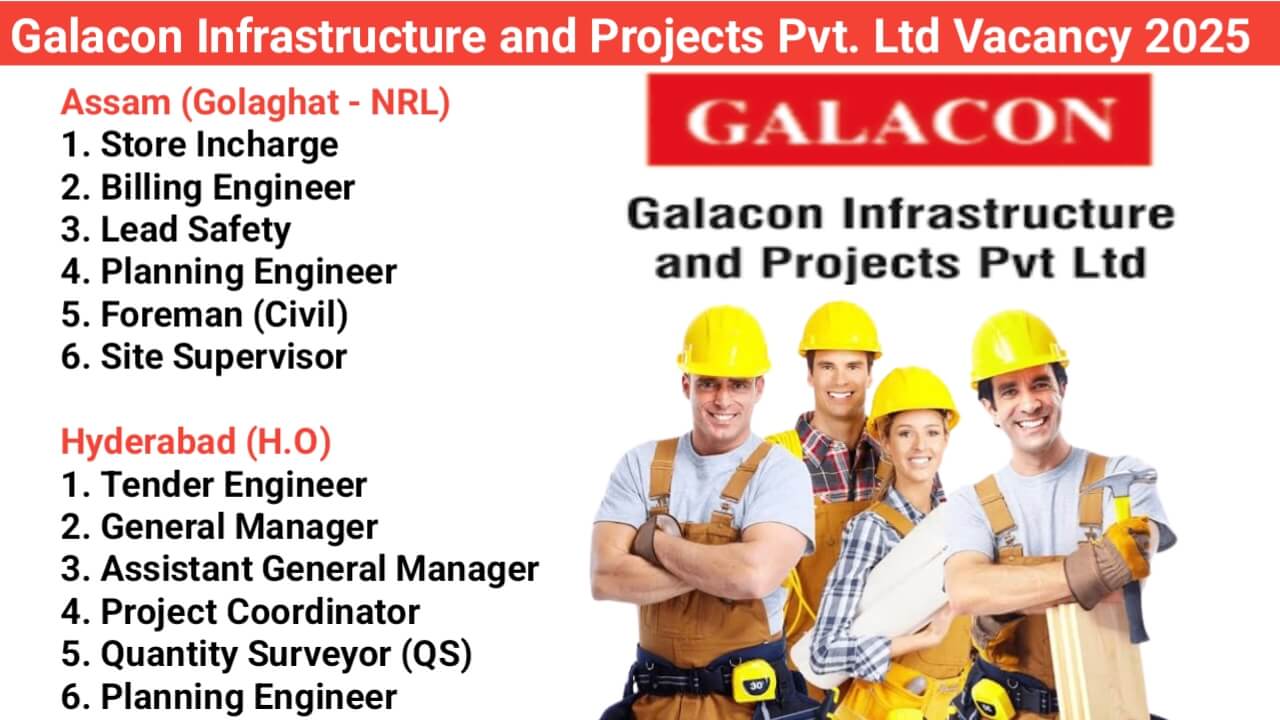 Galacon Infrastructure and Projects Pvt. Ltd Vacancy 2025 | Job Location: Assam (Golaghat - NRL) and Hyderabad (H.O)
