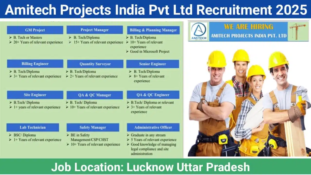 Amitech Projects India Pvt Ltd Recruitment 2025 | Construction Jobs In Lucknow