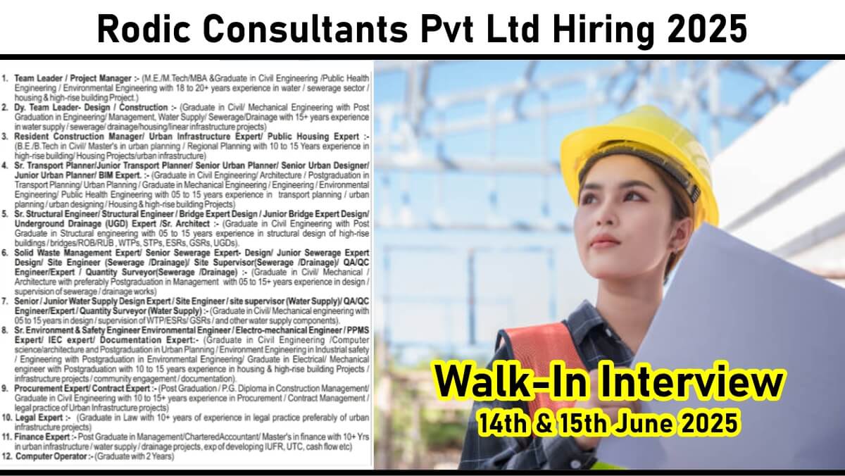 Rodic Consultants Pvt Ltd Hiring 2025: Water Supply, High-rise Building and Urban Infrastructure Projects | Gandhinagar, Gujarat