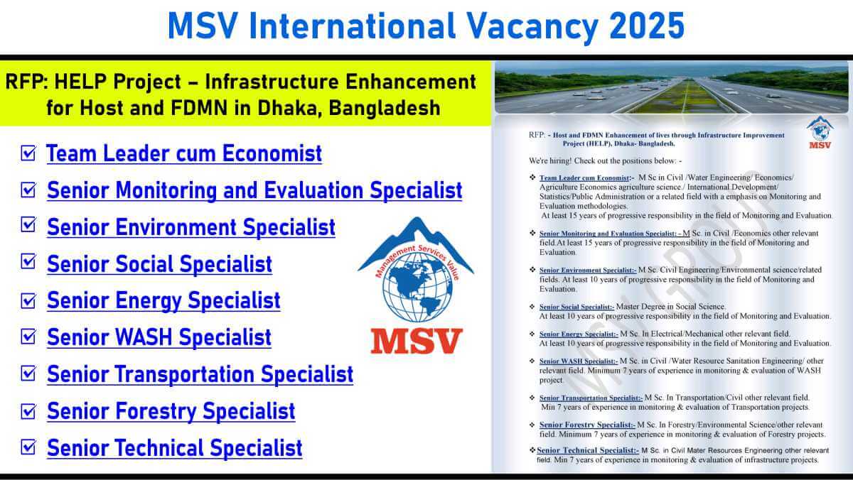 MSV International Vacancy 2025: RFP-Based Job Openings | MSV Hiring for HELP Project – Dhaka, Bangladesh | Apply Now
