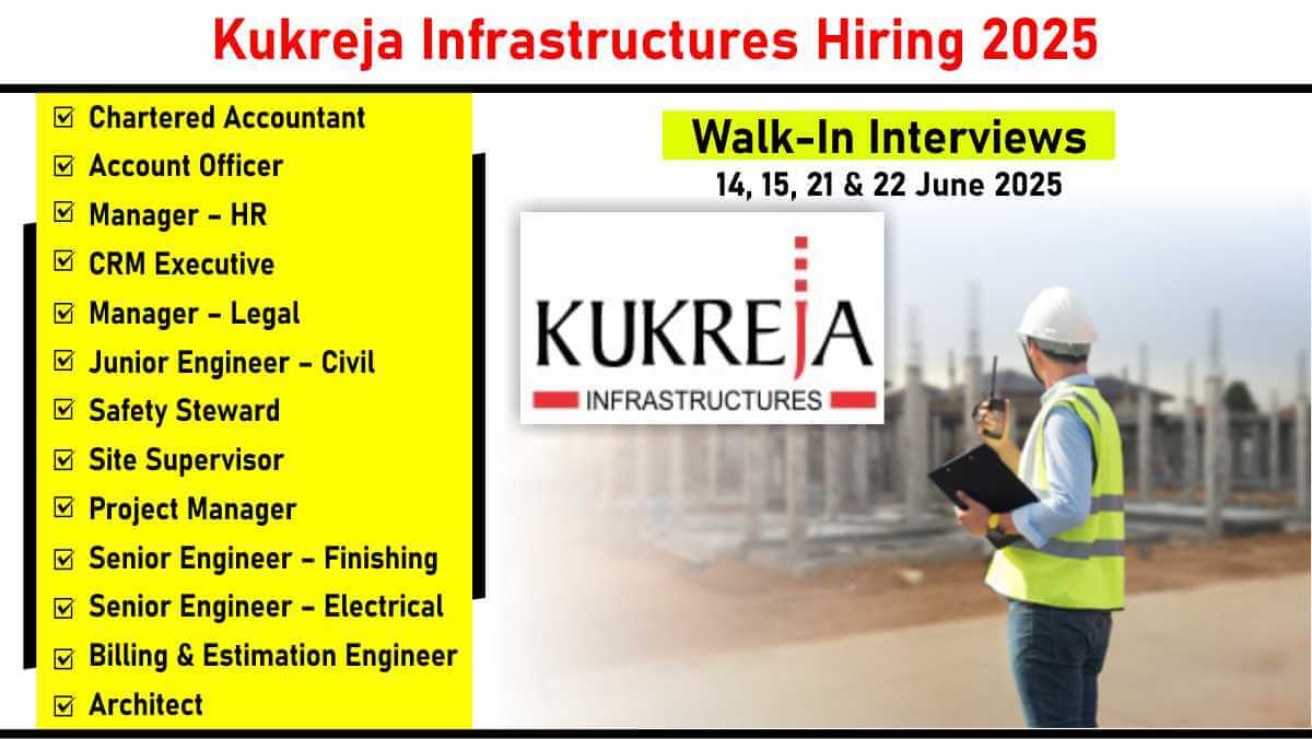 Kukreja Infrastructures Hiring 2025: Recruitment for Multiple Positions in Nagpur | Walk-In Interviews on 14, 15, 21 & 22 June 2025