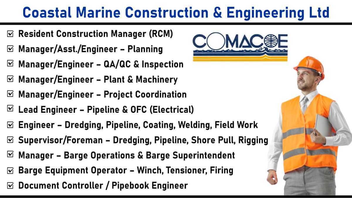 Coastal Marine Construction & Engineering Ltd: Recruitment for Offshore Oil & Gas Pipeline Installation Project | Jobs in Mumbai
