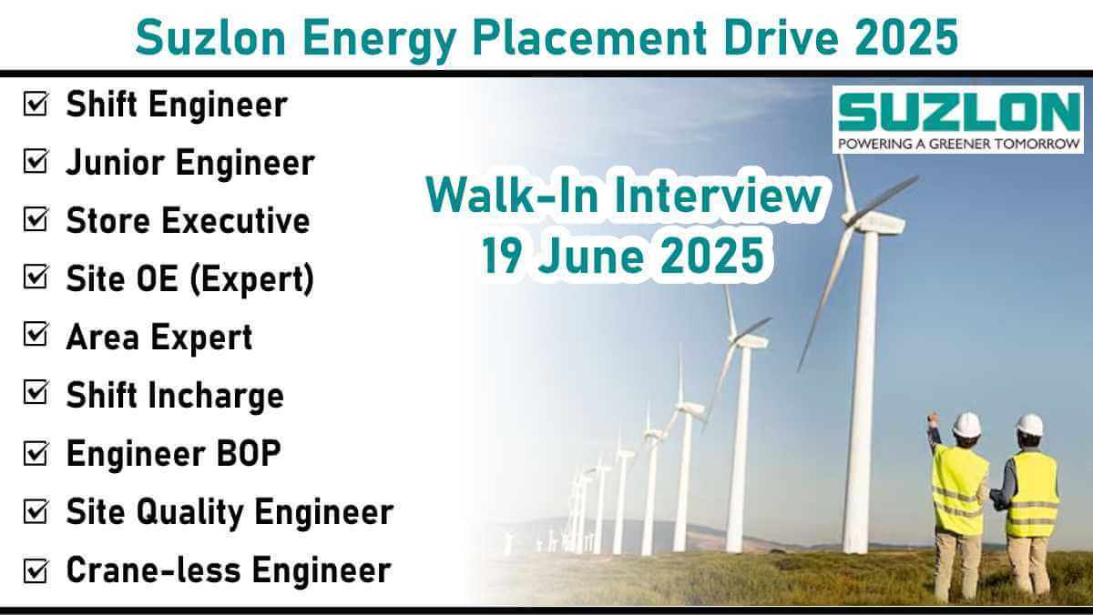 Suzlon Energy Placement Drive 2025: Walk-In Interview at Jaisalmer (19th June 2025)