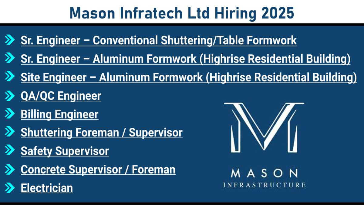 Mason Infratech Ltd Hiring 2025 | Billing engineer jobs in Mumbai construction
