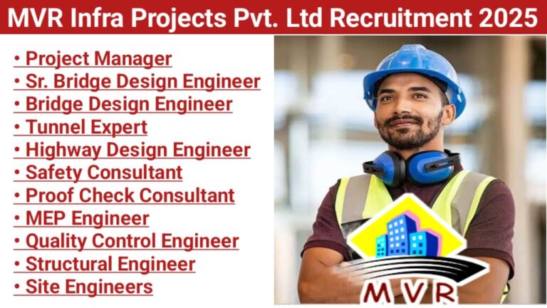 MVR Infra Projects Pvt. Ltd Recruitment 2025 For Construction, Engineering And Operations Department