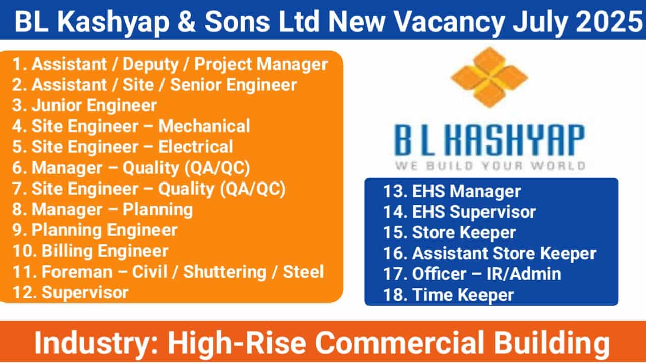 BL Kashyap & Sons Ltd New Vacancy July 2025 | For High-Rise Commercial Building Projects