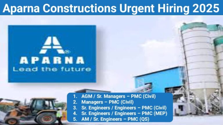 Aparna Constructions Urgent Hiring 2025 | Urgent Hiring for In-House PMC Roles