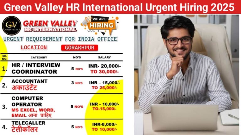 Green Valley HR International Urgent Hiring 2025 | For Accountant, HR / Interview Coordinator, Computer Operator