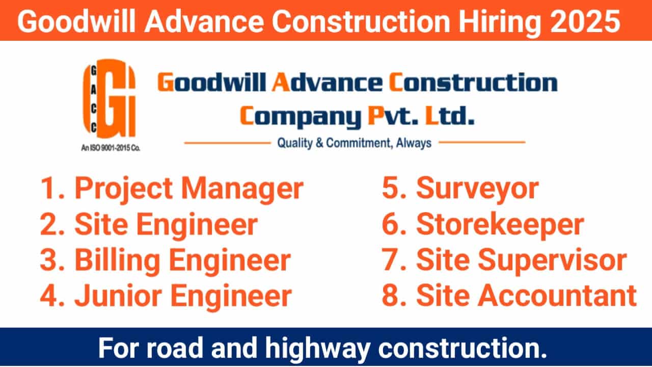 Goodwill Advance Construction Co. Pvt. Ltd New Vacancy 2025 | For Road & Highway projects in Rajasthan and Madhya Pradesh