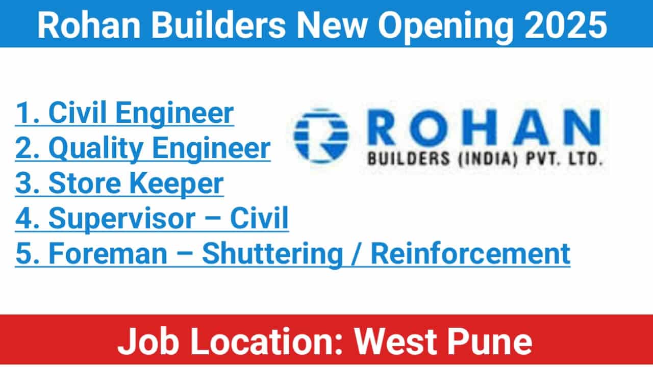 Rohan Builders New Opening 2025 | Hiring for West Pune Projects