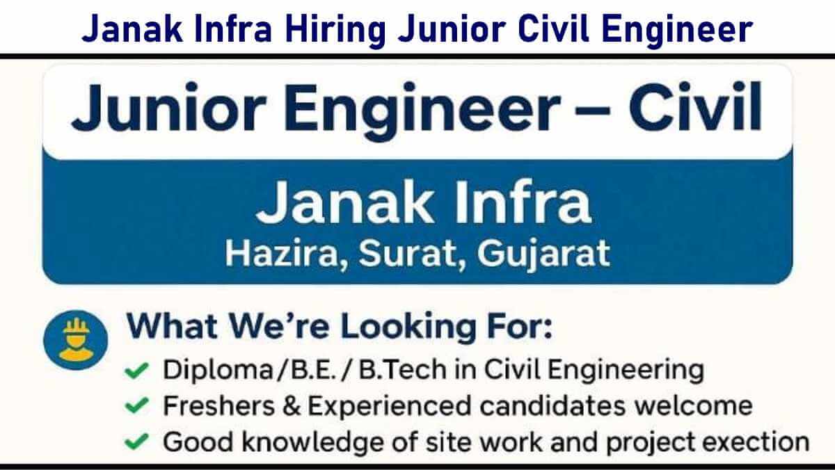 Janak Infra Hiring Junior Civil Engineer | Construction Site Engineer Job for Freshers