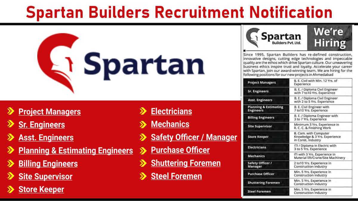 Spartan Builders Recruitment Notification | Planning and Billing Engineer Jobs 2025