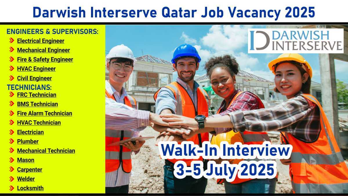 Darwish Interserve Qatar Job Vacancy 2025 | Walk-in Interview in Qatar July 2025 Darwish Interserve