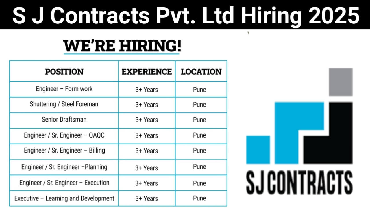 S J Contracts Pvt. Ltd Hiring 2025 | Construction Jobs In Pune