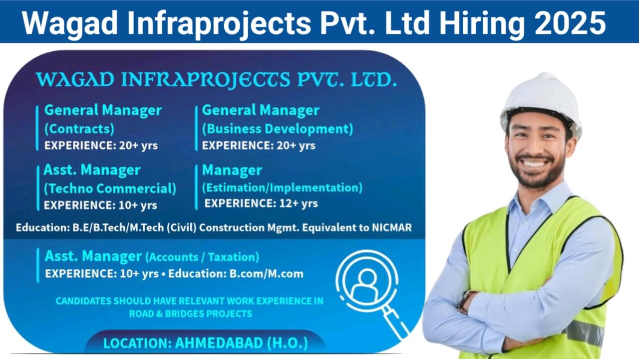 Wagad Infraprojects Pvt. Ltd Hiring 2025 | Job Location: Head Office – Ahmedabad